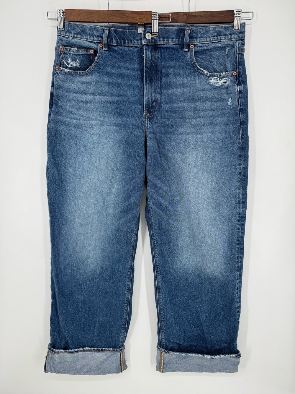 American Eagle Women's Stretch Boyfriend Blue Denim Jeans Plus Size 18 Minimal